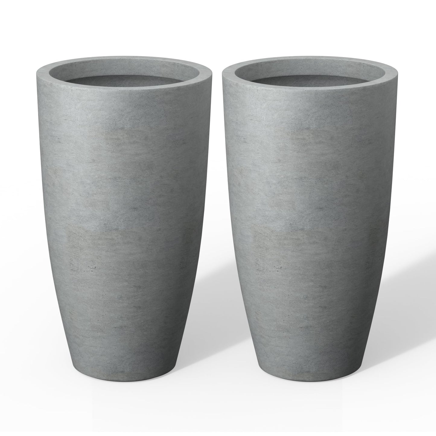 Kante 23.6" H Natural Concrete Tall Planters (Set of 2), Large Outdoor Indoor Decorative Plant Pots with Drainage Hole and Rubber Plug, Modern Style for Home and Garden