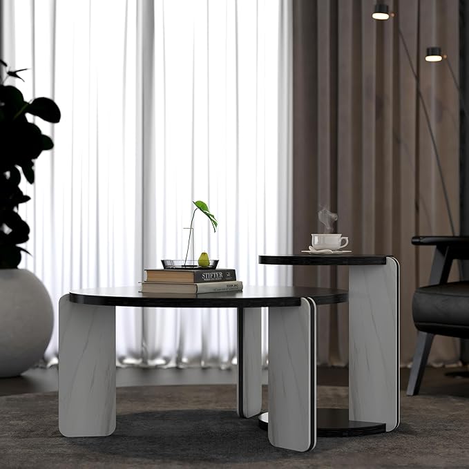 GDFStudio Round Nesting Coffee Table Set of 2, Modern Wooden Accent Side Table
