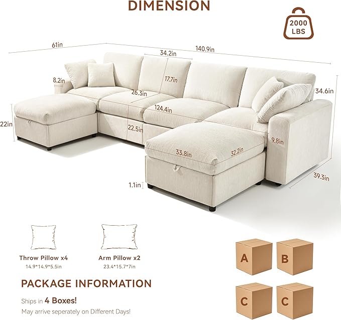 Ihanherry 141" Oversized Cloud Sectional Couches