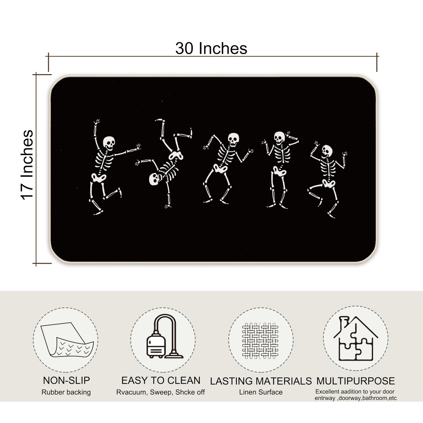 Farmhouse Halloween Funny Skeleton Gothic Skull Dancing 30 x 17 Inches Entryway Door mat,Front Door Entrance Outdoor Porch Home Decor,Halloween Skull Lover Fall Gifts