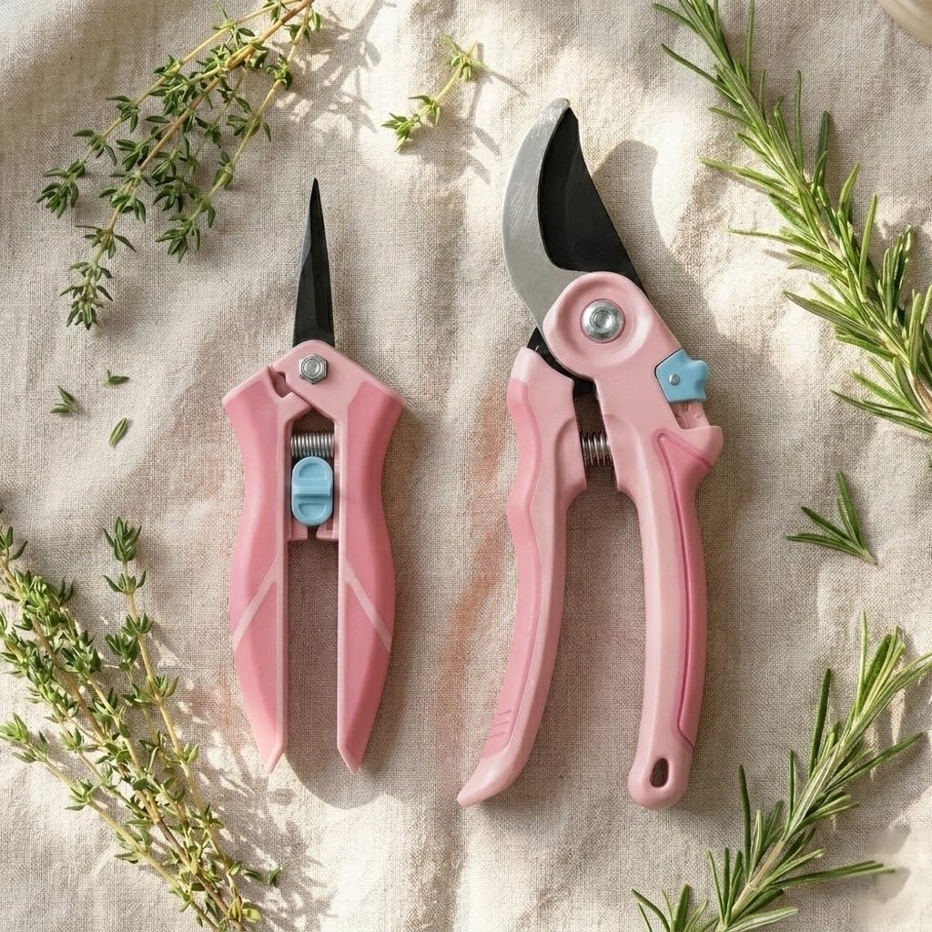 NEXON Garden Pruning Shears 2 Pack, 8" Bypass Hand Pruner & 6.25" Precision Garden Scissors, Professional Garden Clippers for Plants and Flowers Pink