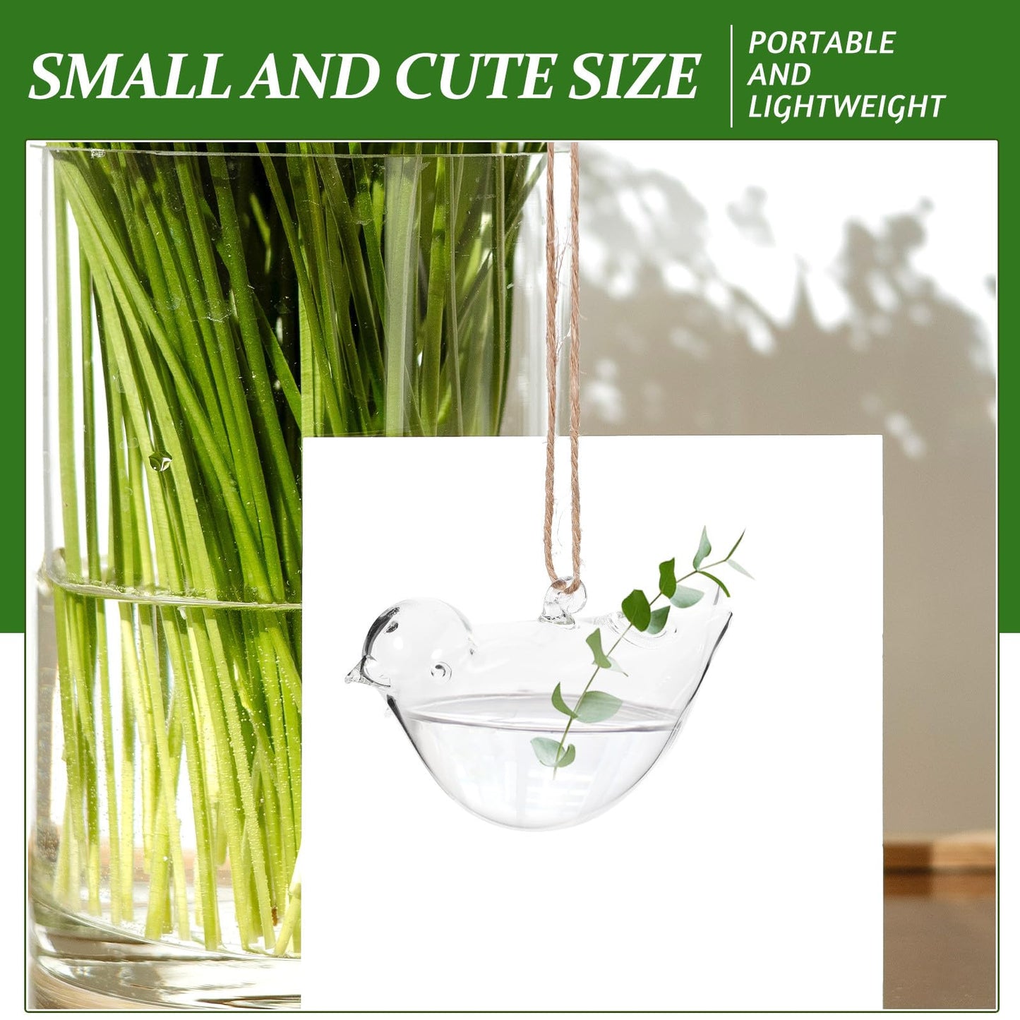Uonlytech 2Pcs Hanging Glass Flower Vase Decorative Hydroponic Terrarium for Indoor Plants Bird Shape Small Planter Home Garden Décor