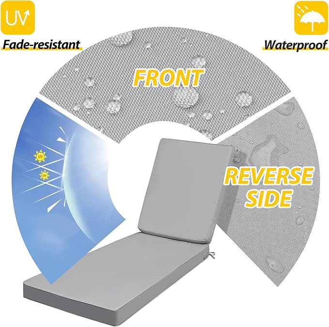 AAAAAcessories Outdoor Chaise Lounge Cushions, Fade-Resistant, Waterproof Patio