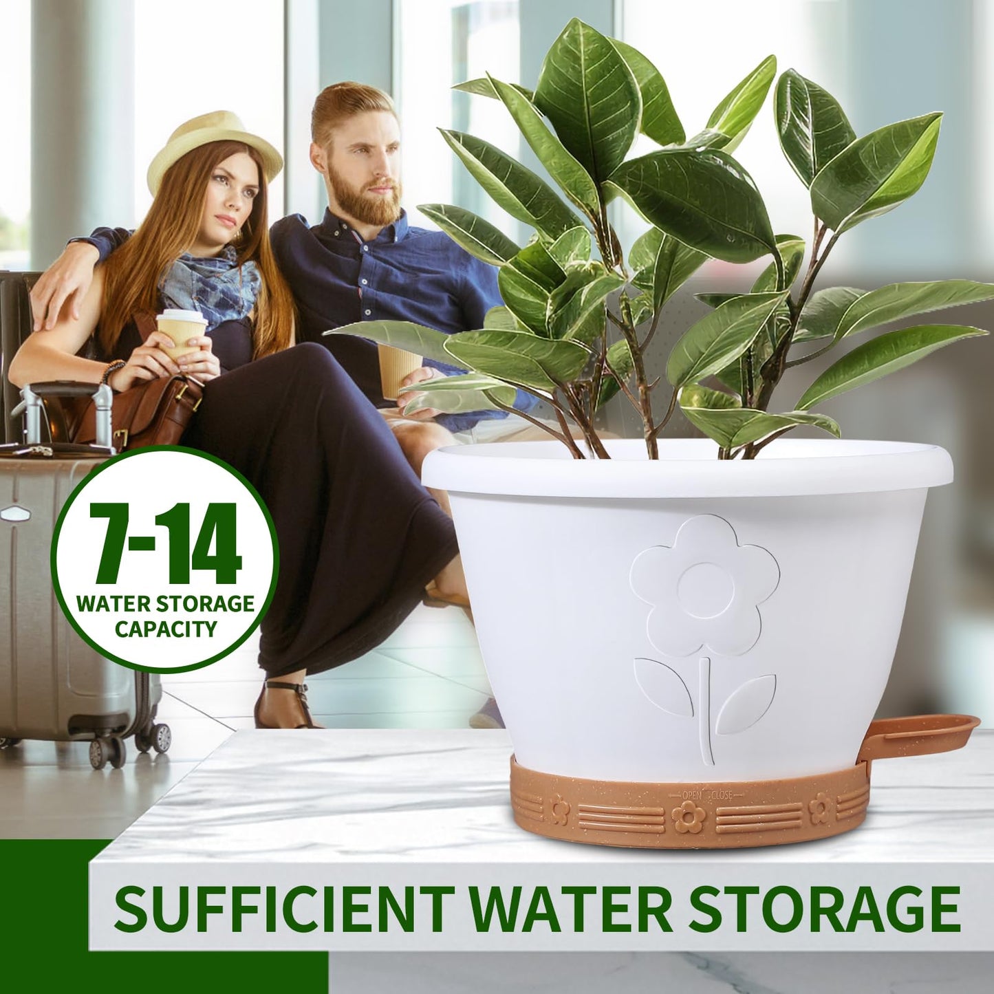 XMPBFYH Plant Pots, Flower Pots for Indoor/Outdoor Plants, Self Watering Plastic Planters Pots with Drainage Holes, Saucer & Reservoir, Decorative Nursery Planting Pots(10 Inch Set of 4)