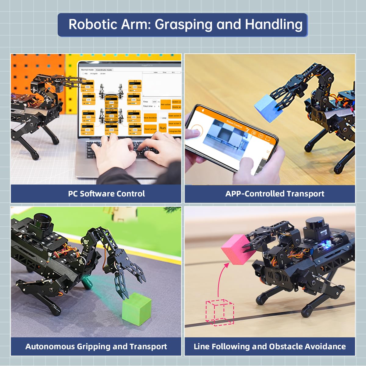 PuppyPi Robot Dog with ChatGPT Large AI Models AI Embodied Intelligence ROS Robotic Dog Vision Scene Voice Understanding SLAM Mapping Navigation Bionic Quadruped Robot, Advanced Kit & RaspberryPi5 2GB