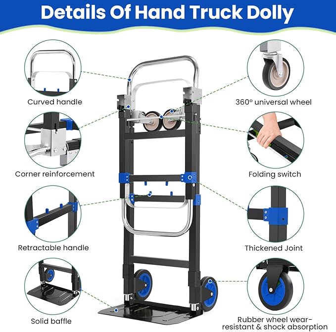 3-in-1 Folding Hand Trucks, 600Lbs Convertible Hand Truck Dolly, Heavy Duty