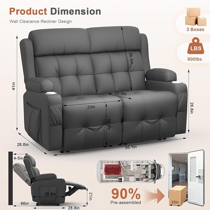 RV Loveseat Recliner Sofa, Wall Hugger Recliners
