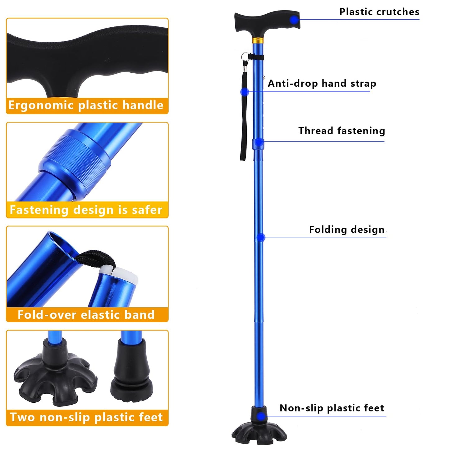 LIXIANG Walking Cane for Women for Stability Balance Folding Foldable Canes for Men Heavy Duty Collapsible Fashionable Decorative Cane Pure Blue