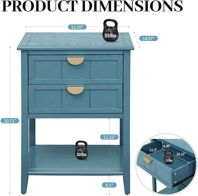 22" Blue Accent Side Cabinet, Modern Wood Sideboard