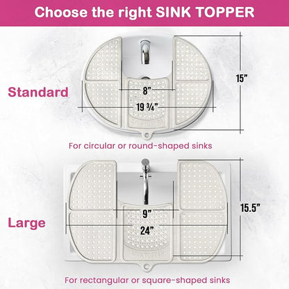 Sink Topper Bathroom Counter Cover & Storage Saver, Foldable Silicone Mat for Hot Tools, Hair Styling & Makeup, Beauty Brush Cleaning Mat, RV Camper Sink Cover & for Small Spaces (Large Silver)