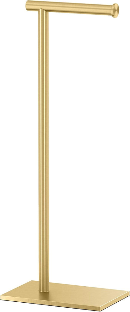 Gatco 1431B Freestanding Toilet Paper Holder Stand, Modern Bathroom Toilet Tissue Holder with Weighted Rectangle Base, Brushed Brass Finish, 22.25 Inch