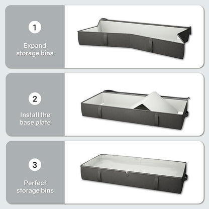 TidyCorner 2-Pack Under Bed Storage, 6 Inches Tall Closet Organizers and Storage Bins with Sturdy Sidewalls/Bottom/4 Handles, Black