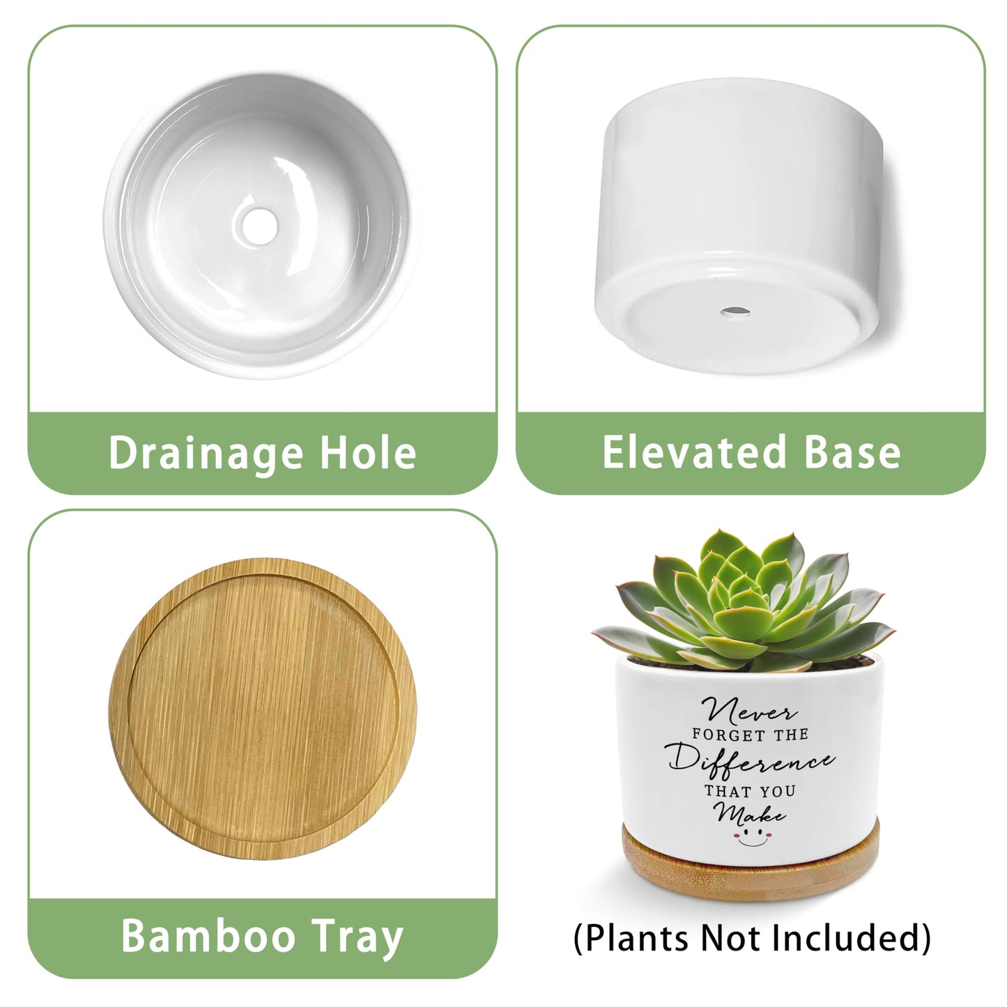 EVIHCG Thank You Gifts for Coworker Teacher Nurse Mentor Planter Pots, Never Forget the Difference You Make Ceramic Succulent Plant Flower Planters for Home Office Desk Table Shelf(No Plants)