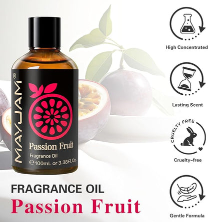MAYJAM 100ML/3.38FL.OZ Passion Fruit Fragrance Oils with Glass Dropper, Essential Oils for Diffusers for Home, Long Lasting Scented Oils for Diffusers Soap Candle Making