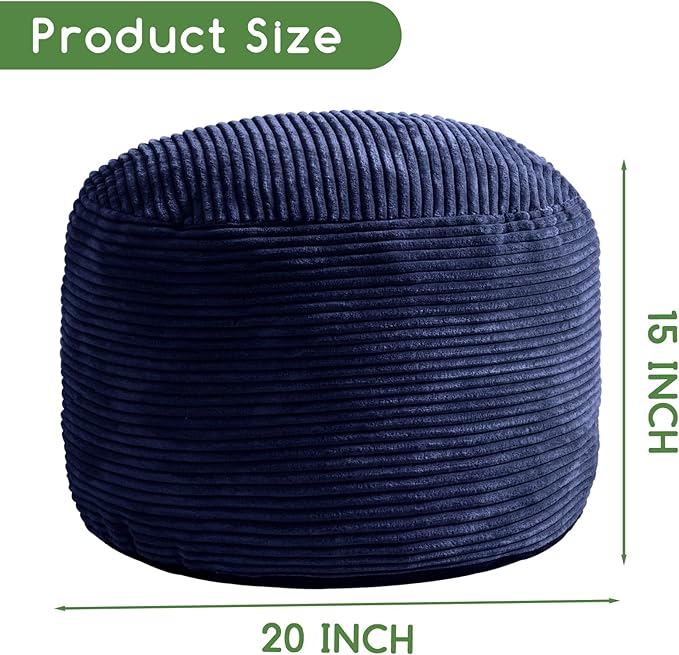 HIGOGOGO Round Stuffed Pouf Ottoman, Corduroy Poufs