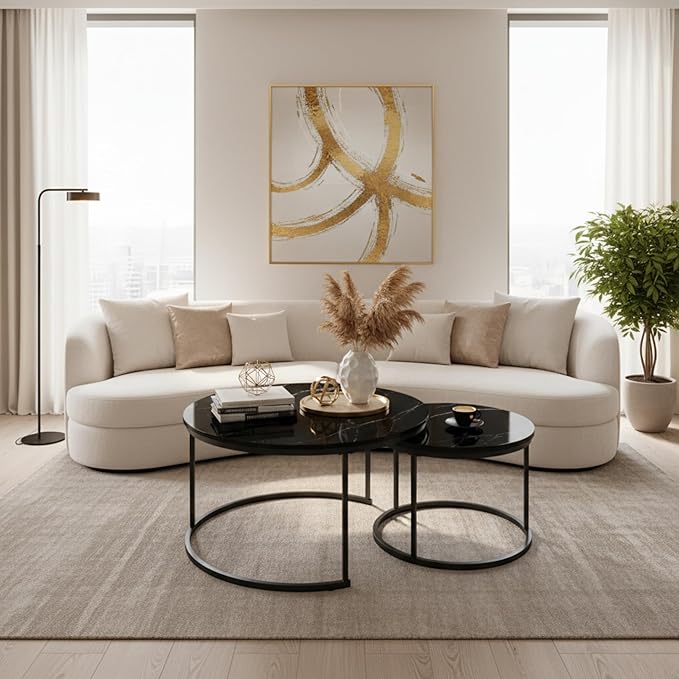 Homy Casa 27.6inch Round Coffee Table Set of 2, Modern Nesting Coffee Tables