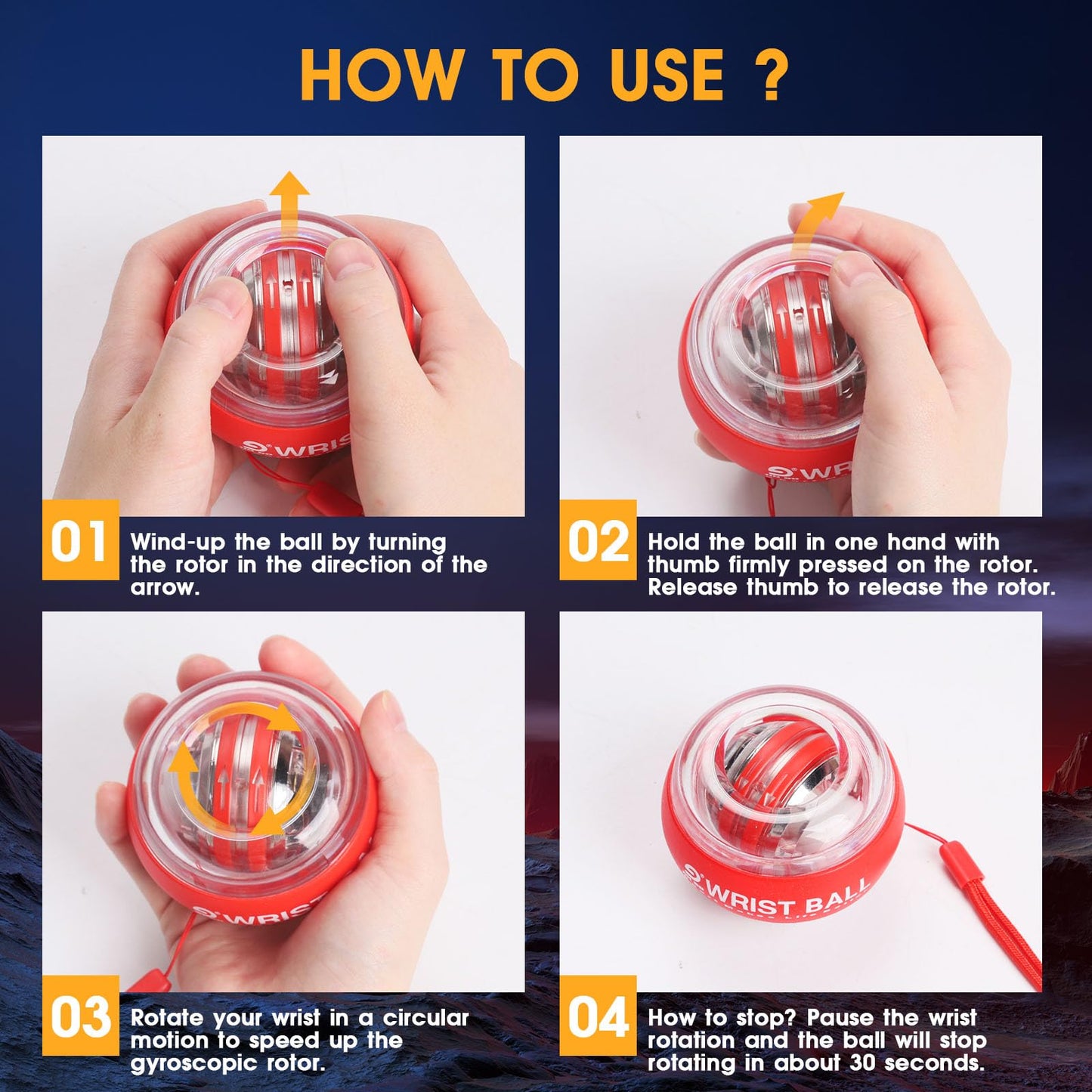 Wrist Trainer Ball Auto-Start Gyroscopic Forearm Exerciser Gyro Ball for Strengthen Arms, Fingers, Bones and Muscles
