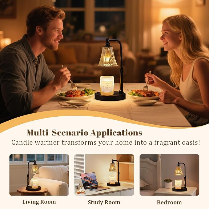 Hong-in Black Candle Warmer Lamp with Timer Dimmable,Birthday Gifts for Women,Adjustable Height Wax Melt Warmer for Jar Candles,House Warming Gifts New Home,Ideal for Office,Bedroom Home Decor