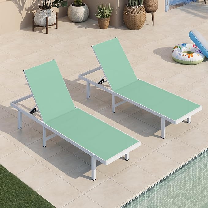 Pool Lounge Chairs Set of 2, Aluminum Outdoor Lounge Chairs