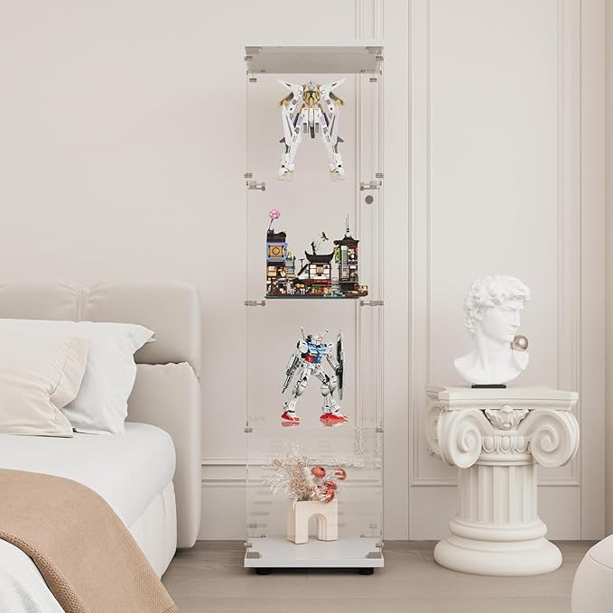 Display Cabinet with Glass Door and Lock, 4-Shelf Fast Installation Curio