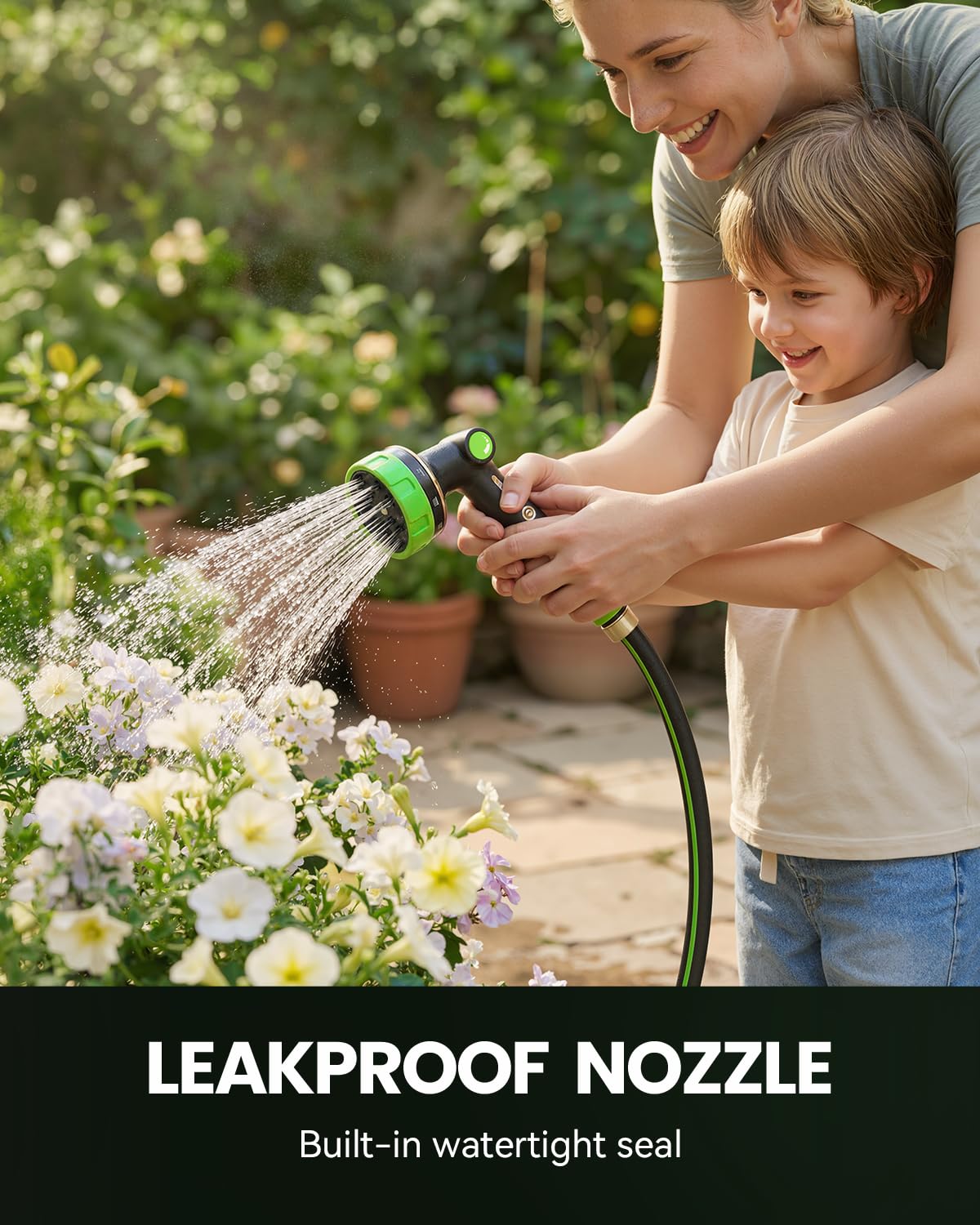 RAINPOINT Garden Hose Nozzle Heavy Duty - 100% Metal Thumb Control Spray Nozzles for Garden Hose High Pressure, 10 Patterns Water Hose Nozzle for Car Wash, Watering Lawn and Pets, Green
