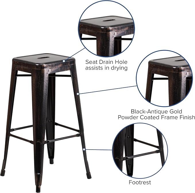 Flash Furniture Lily 4 Pack Commercial Grade 30" High Backless Black-Antique