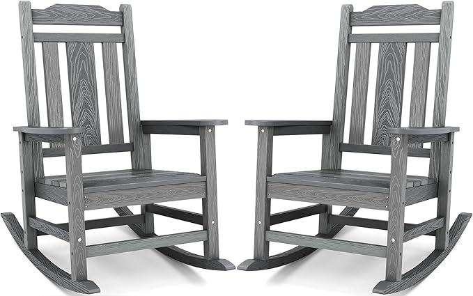 SERWALL Oversized Outdoor Rocking Chair Set of 2, All Weather Patio Rocking