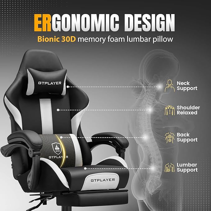 GTPLAYER Gaming Chair with Pocket Spring Cushion, Leather Office Chair with