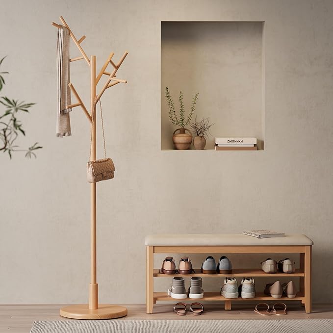 Muwuele Coat Rack, Solid Wood Coat Rack Freestanding