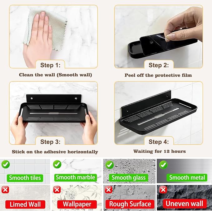 2pc Wall Mounted Floating Shelf, Self Adhesive Small Shelf, No Drill Shelves