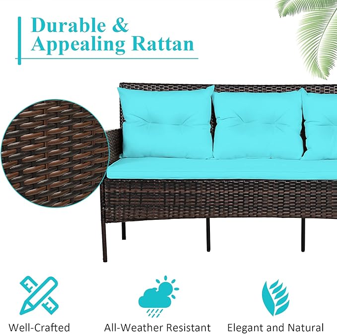 Tangkula 3 Pieces Patio Conversation Set, Outdoor PE Rattan Wicker Furniture