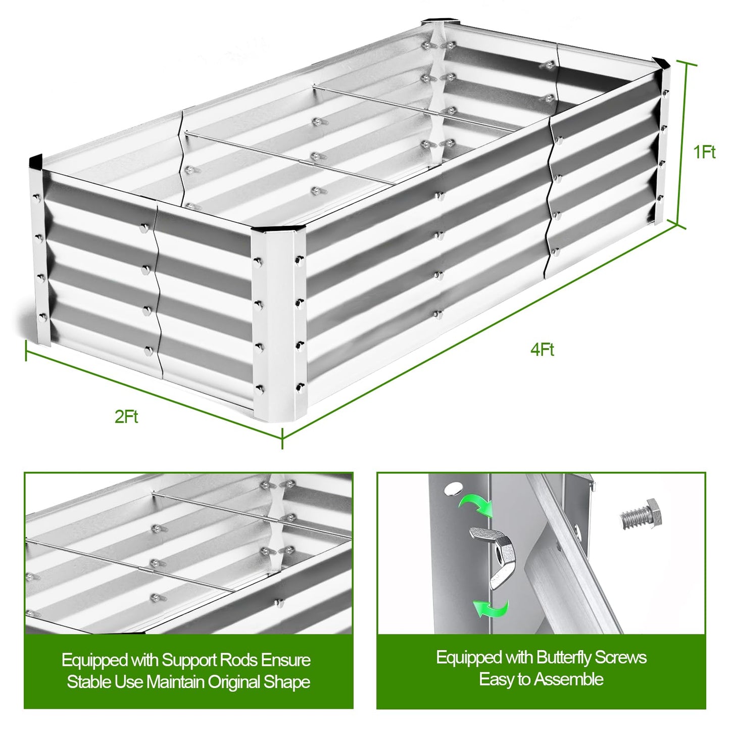 Highpro Galvanized Raised Garden Bed Kit, 4×2×1ft Planter Box for Outdoor Gardening and Planting, Large Bottomless Metal for Vegetables, Herb, Fruits, Flower, Silver