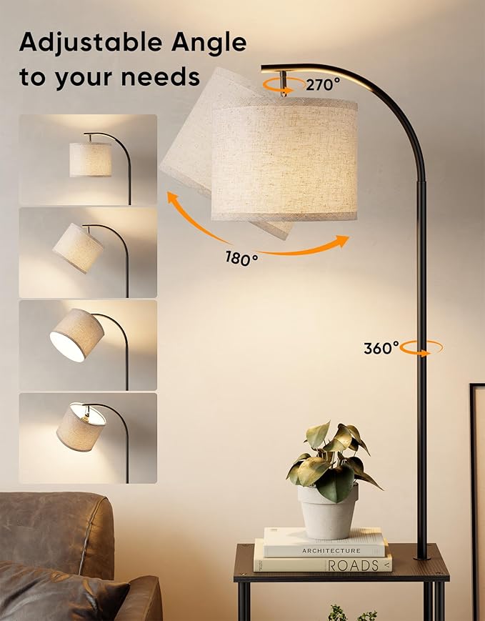 PARTPHONER Floor Lamp with Table, Night Stand with Lamp, Narrow Side Table with
