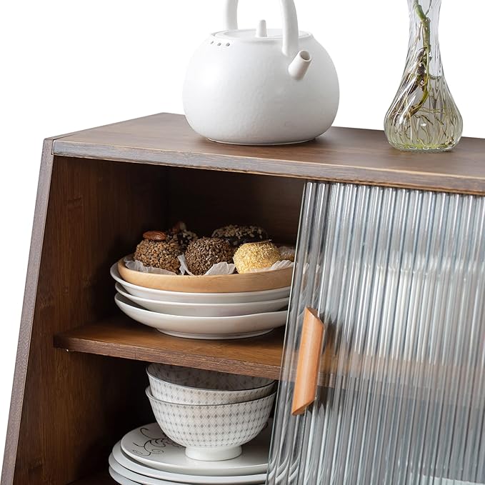 HollyHOME Small Bamboo Kitchen Pantry Sideboard