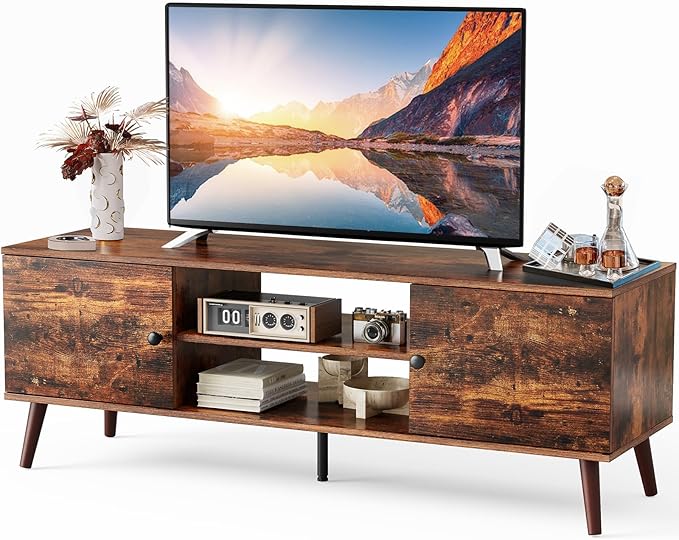 Sweetcrispy TV Stand for 55 60 inch TV, Modern Mid Century Entertainment Center
