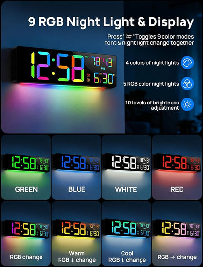 18.5" Large Digital Wall Clock with Remote Control, Big LED Display Digital Clocks with Night Light, Alarm, Countdown, DST, Temp, Date for Parlor, Office, Classroom, Bedroom, Gifts for Seniors(Black)