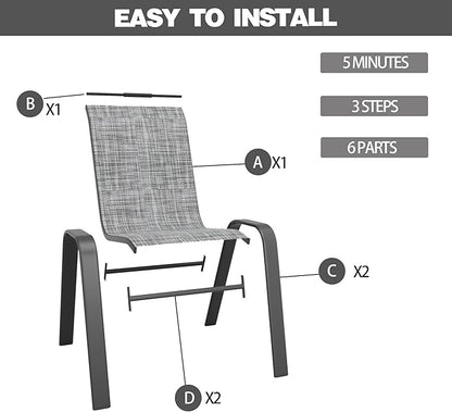 Patio Chairs Set of 4, Stackable Outdoor Dining Chairs for All Weather Textilene Fabric & Metal Frame, Outdoor Chairs Set for Backyard Deck Garden