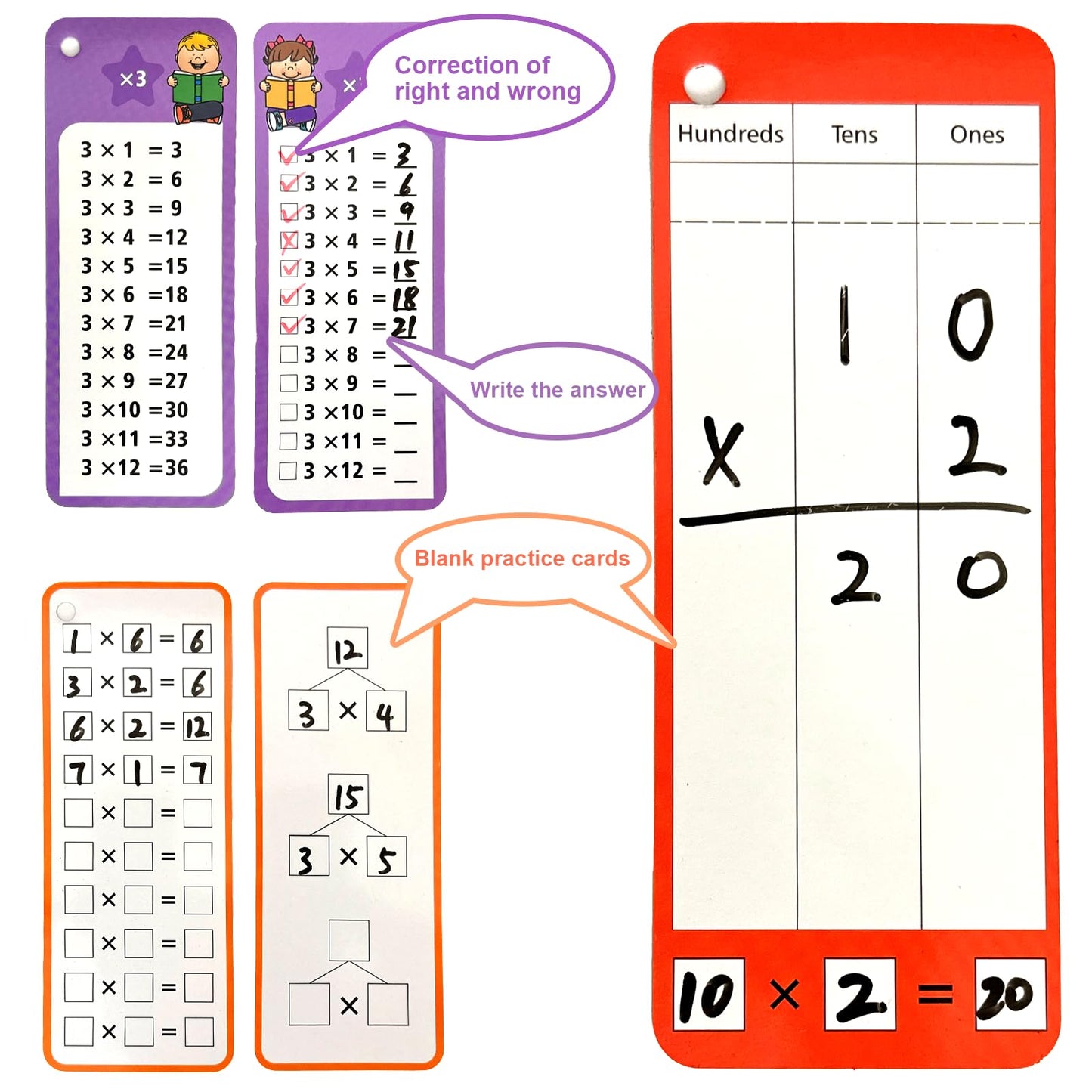 Multiplication Flash Cards & Division Flash Cards -102 Reusable Math Practice Cards with Multiplication, Division,Math Flashcards,Games for Kids Ages 6+ |Spark Skills & Fun Learning