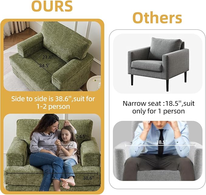 Oversized Living Room Chairs Set of 2, Comfy Accent Chair