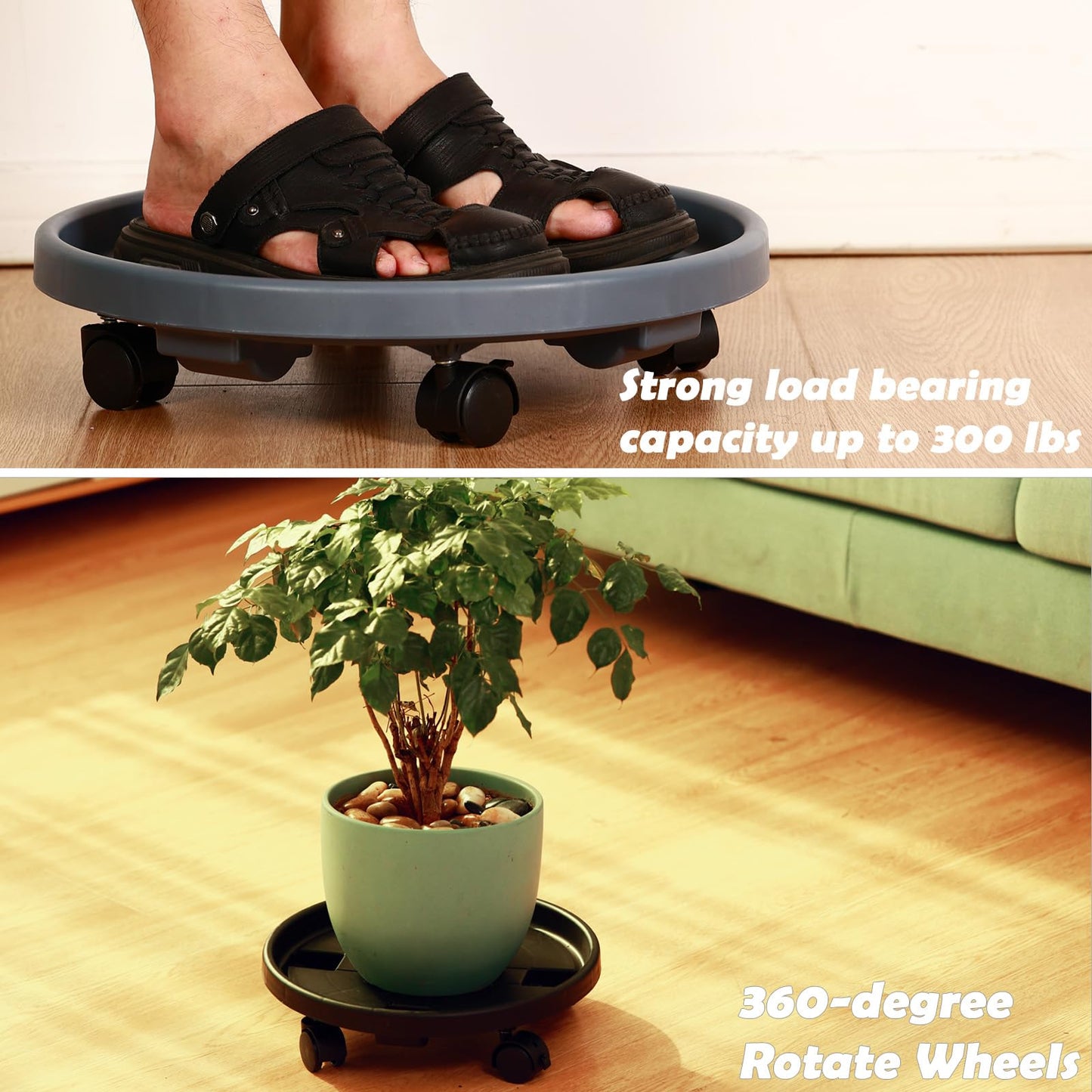 3 Pakcs Large Plant Caddy with Wheels 15.8" Rolling Plant Stands Heavy-duty Plastic Plant Roller Base Pot Movers Plant Saucer on Wheels Indoor Outdoor Plant Dolly with Caster Tray Coaster, Black