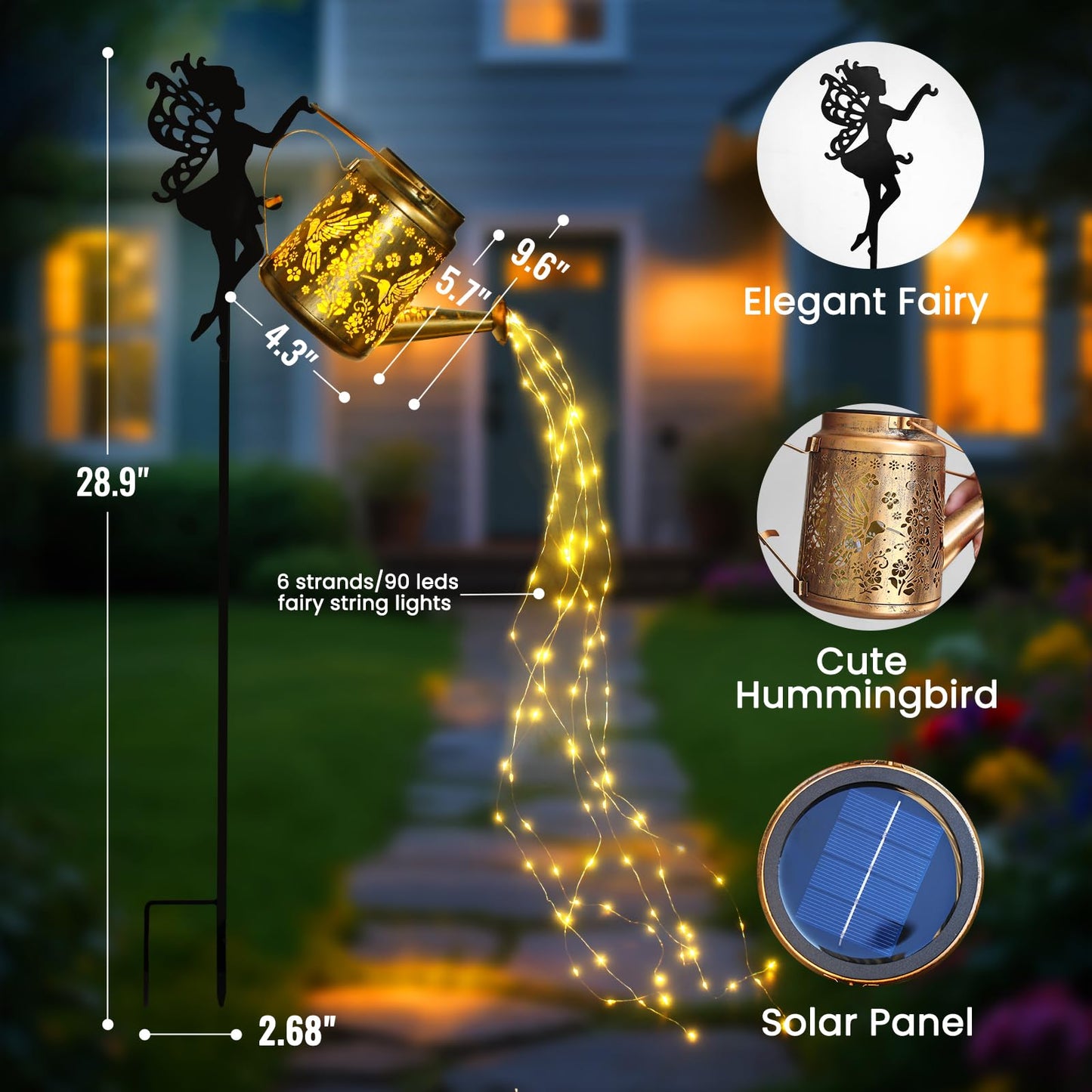 X-PREK Solar Lights Outdoor Waterproof, Fairy Solar Garden Lights Outdoor Decoration, Hummingbird Solar Watering Can Light Gardening Gifts for Mom Grandma 2 Packs
