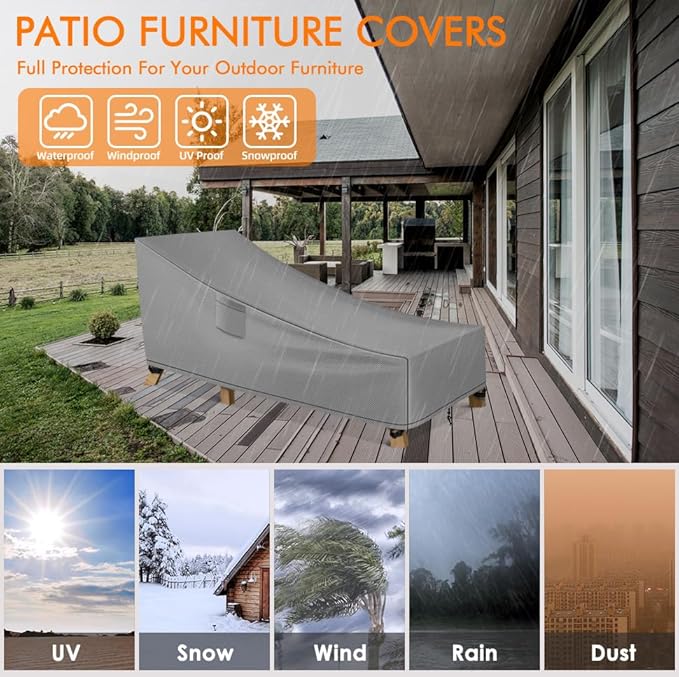 WLEAFJ Patio Chaise Lounge Cover Waterproof, Heavy Duty Outdoor Lounge Chair
