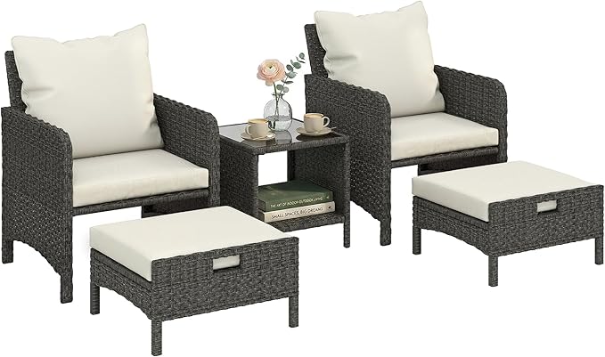 Outsunny 5 Piece Patio Furniture Set, Wicker Balcony Furniture