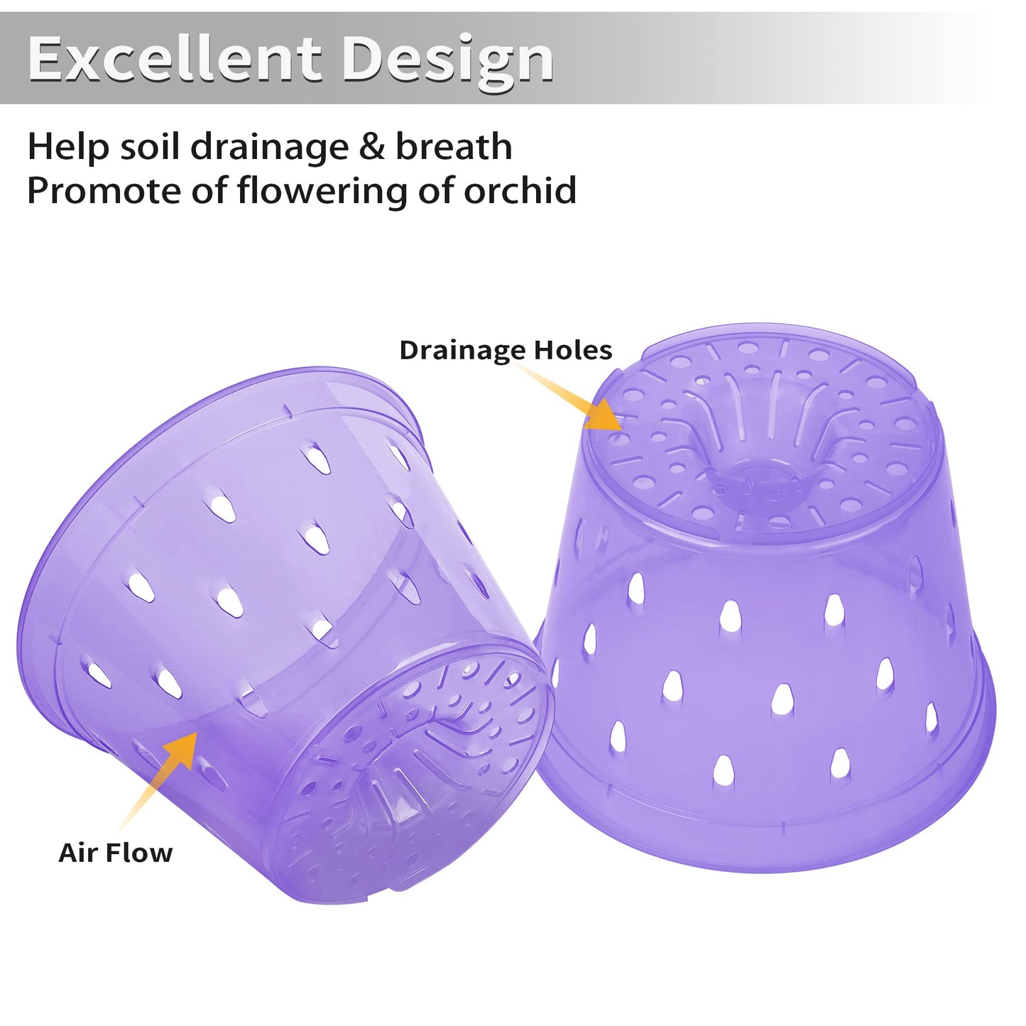 lanccona Orchid Pot, 6.7 Inch 8 Pack Orchid Pots with Holes and Saucers,Plastic Orchid Planter - Purple Amethyst