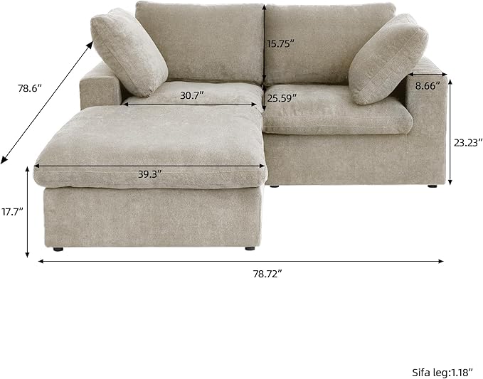 Cloud Modular Sectional Sofa Couch, 80.3" L Shaped Convertible Couches