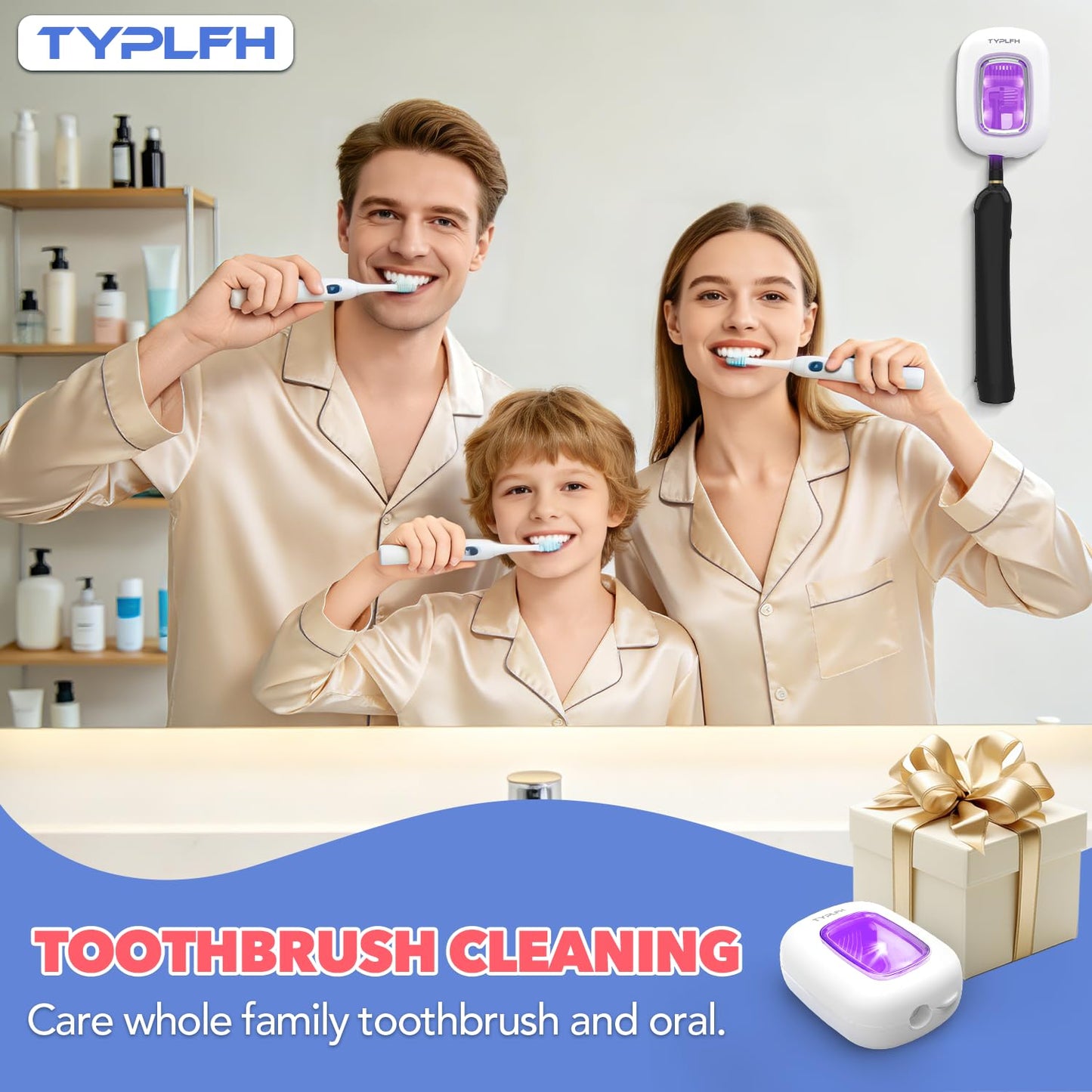 Toothbrush Sanitizer and Holder, TYPLFH Wall Mounted Toothbrush Covers Holders for Bathrooms, Rechargeable Toothbrush Travel Cleaner Case for Electric & Any Toothbrushes