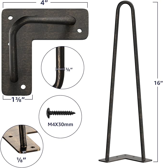 SMARTSTANDARD 16 Inch Heavy Duty Hairpin Furniture Legs, Metal Home DIY Projects