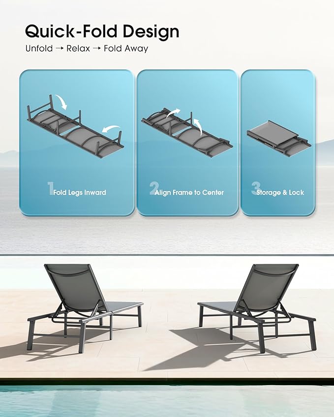 Ciokea Foldable Outdoor Lounge Chair Set of 4