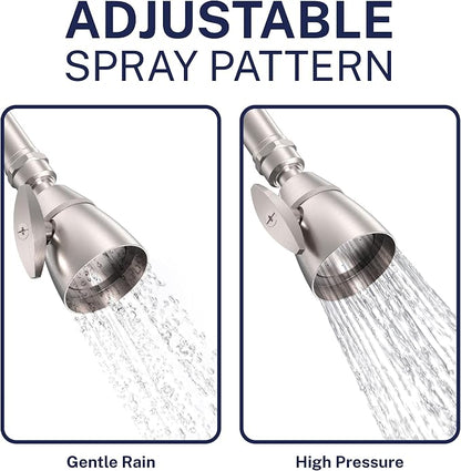 HammerHead Showers® SOLID METAL 2 Inch High Pressure Shower Heads BRUSHED NICKEL – California Compliant 1.75 GPM Low Flow Rate - High Flow Shower Head with ADJUSTABLE SPRAY PATTERN - Fixed Shower Head
