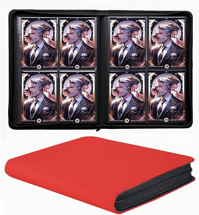 Trading Card Binder 4 Pocket, 240 Pockets Ringless PU Cover Card Collection Binder, Double Sided Card Binder Collector Album, Card Folder for MTG, TCG, Sports Cards, Game Card (Red, 4Pockets)